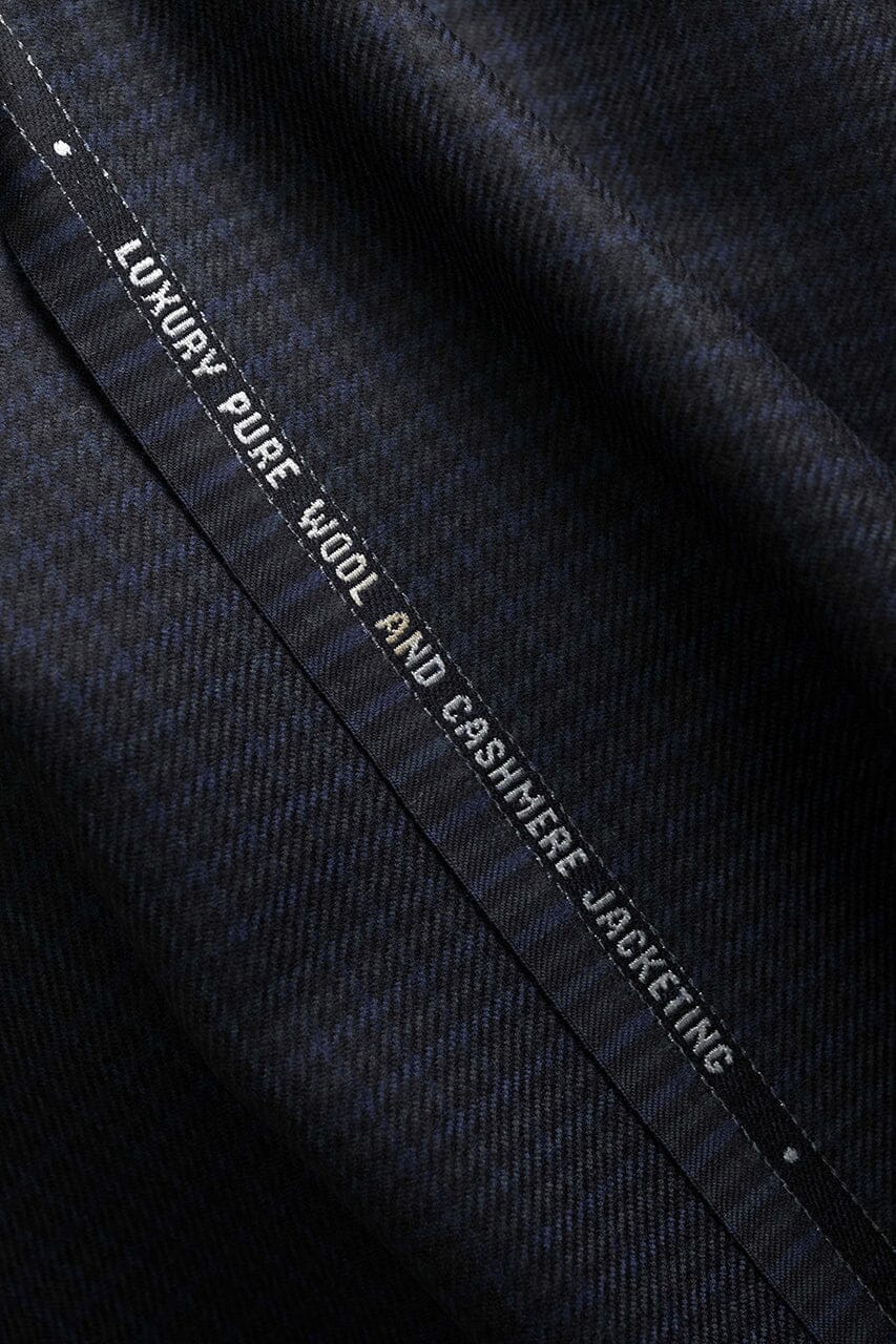 Vintage Suit Fabrics-Vintage V23283 Black&Blue Check Wool & Cashmere Jacketing -3.1m