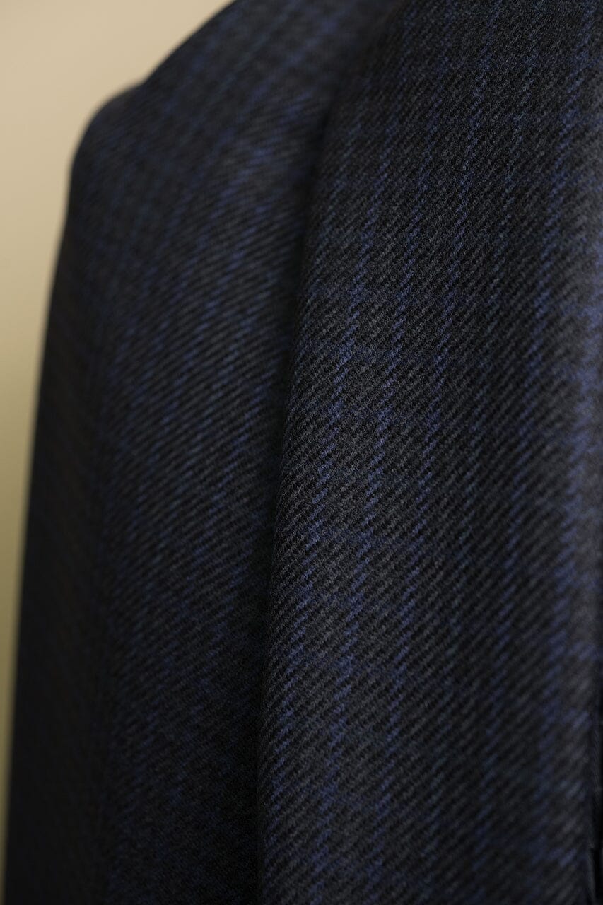 Vintage Suit Fabrics-Vintage V23283 Black&Blue Check Wool & Cashmere Jacketing -3.1m