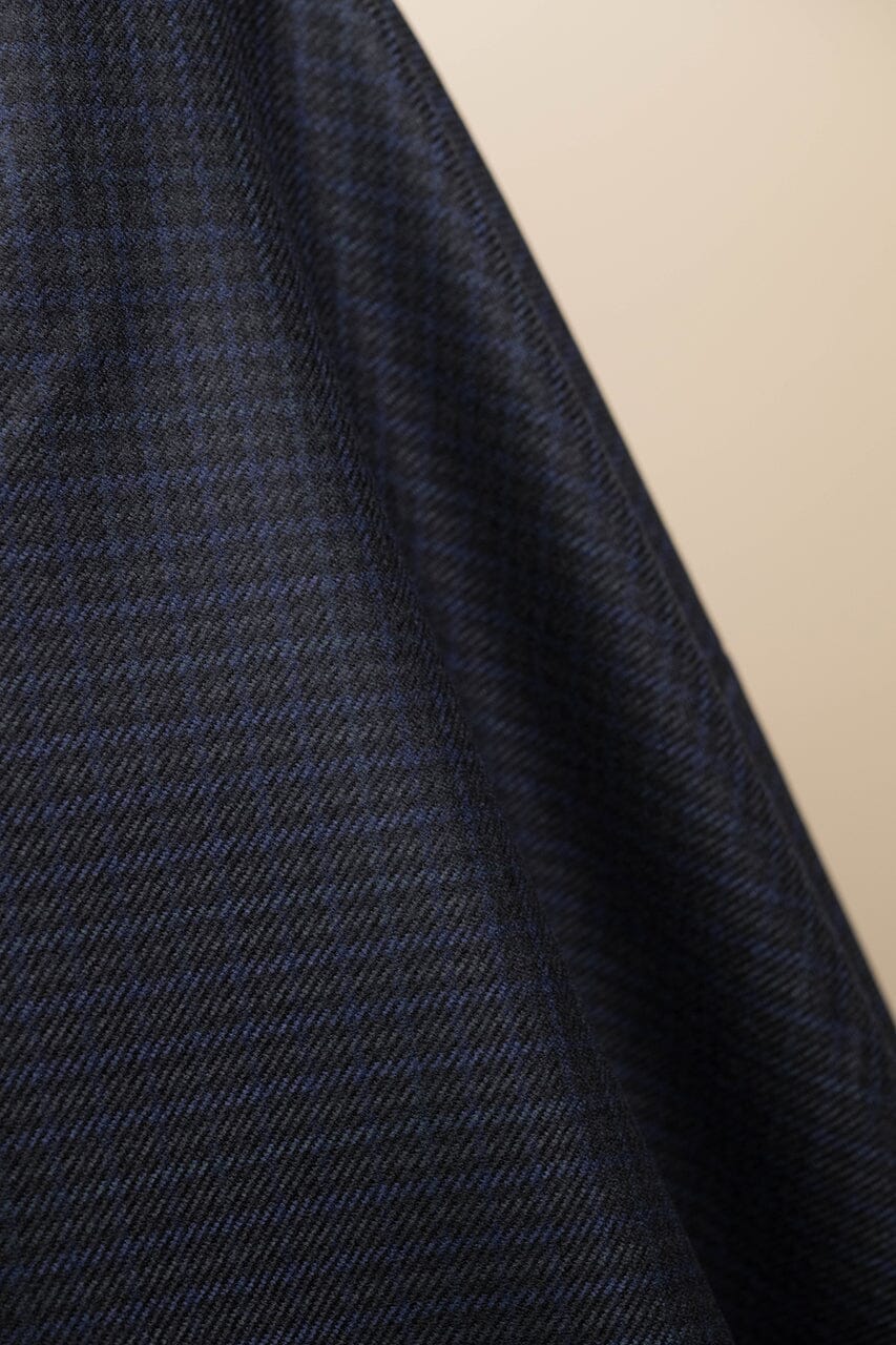 Vintage Suit Fabrics-Vintage V23283 Black&Blue Check Wool & Cashmere Jacketing -3.1m