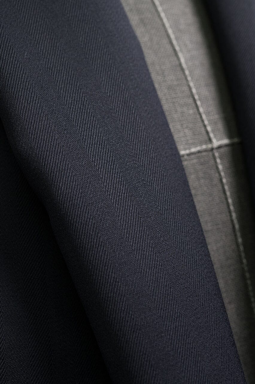 Vintage Suit Fabrics-Vintage V23292 Dark Navy Herringbone Wool Suiting -3m