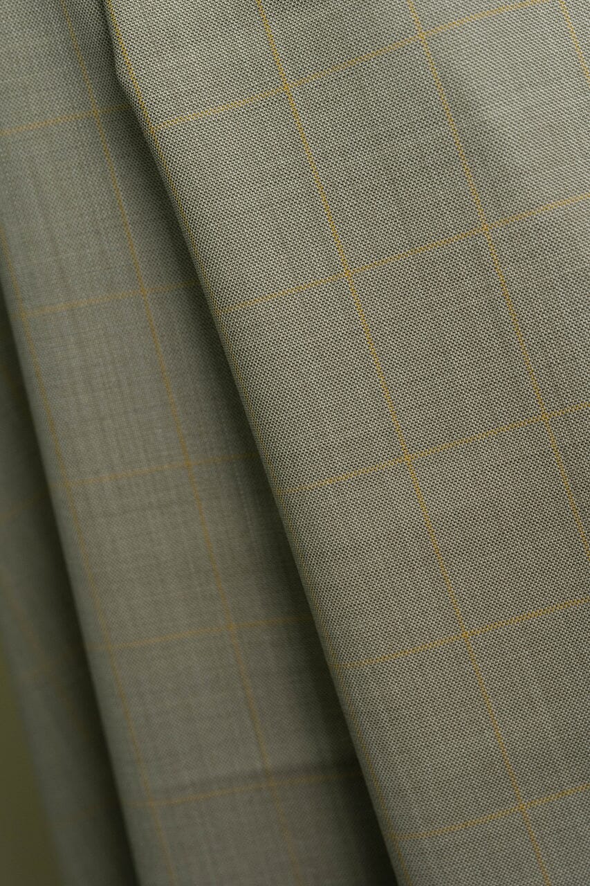 Vintage Suit Fabrics-Vintage V23311 Khaki Check Wool Suiting-3.2m