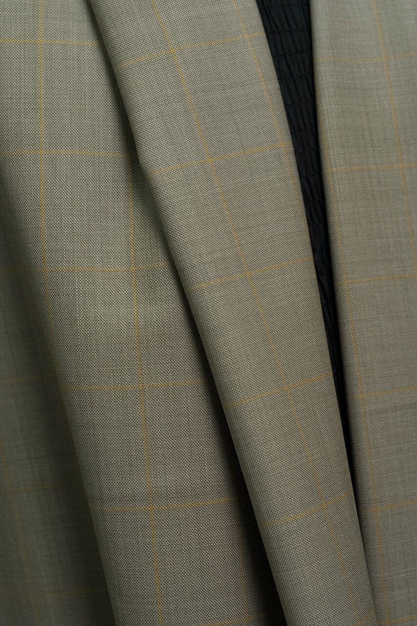 Vintage Suit Fabrics-Vintage V23311 Khaki Check Wool Suiting-3.2m