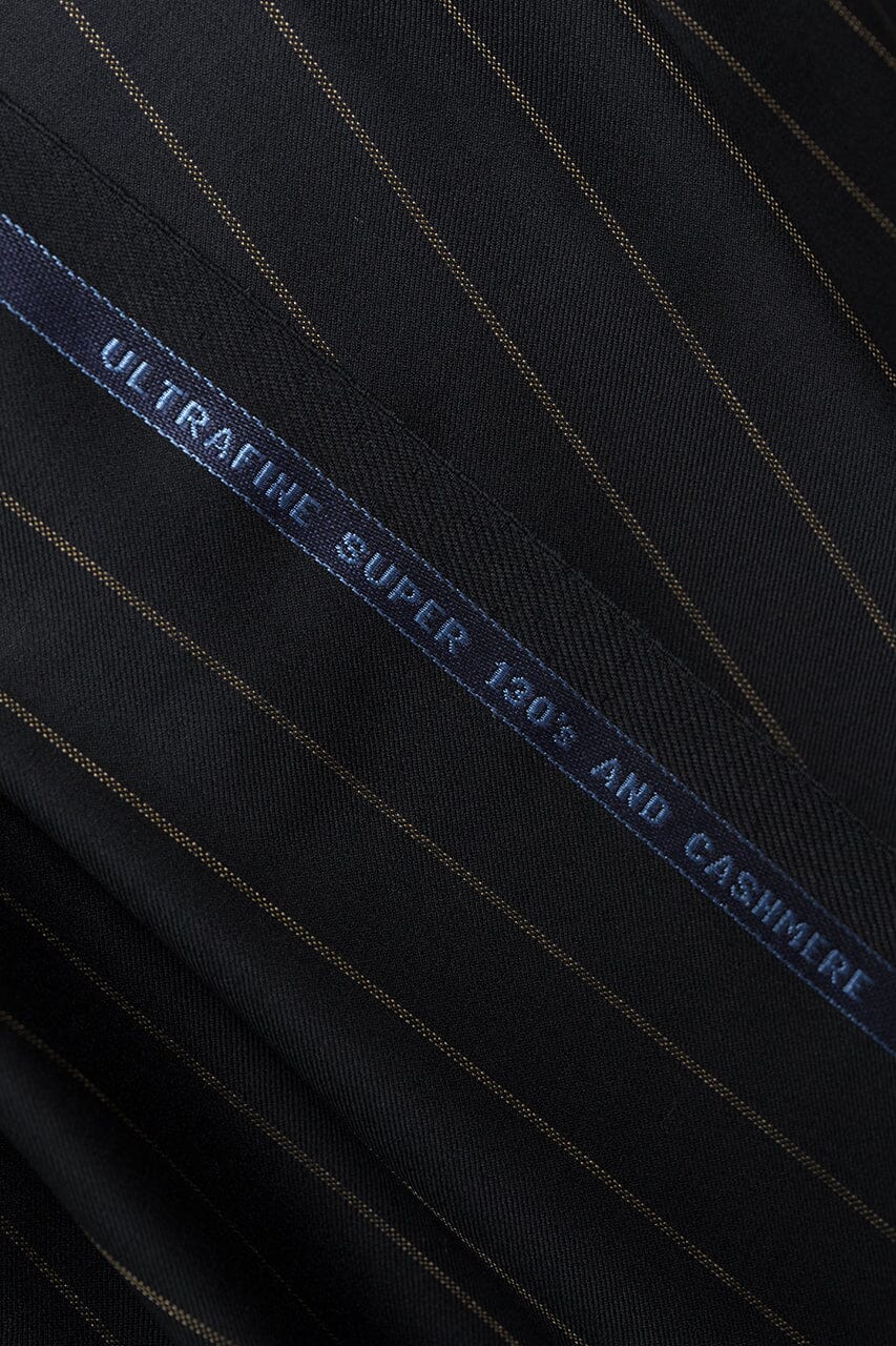 Vintage Suit Fabrics-Vintage V23315 Black Stripe Wool Cashmere Suiting-3.5m