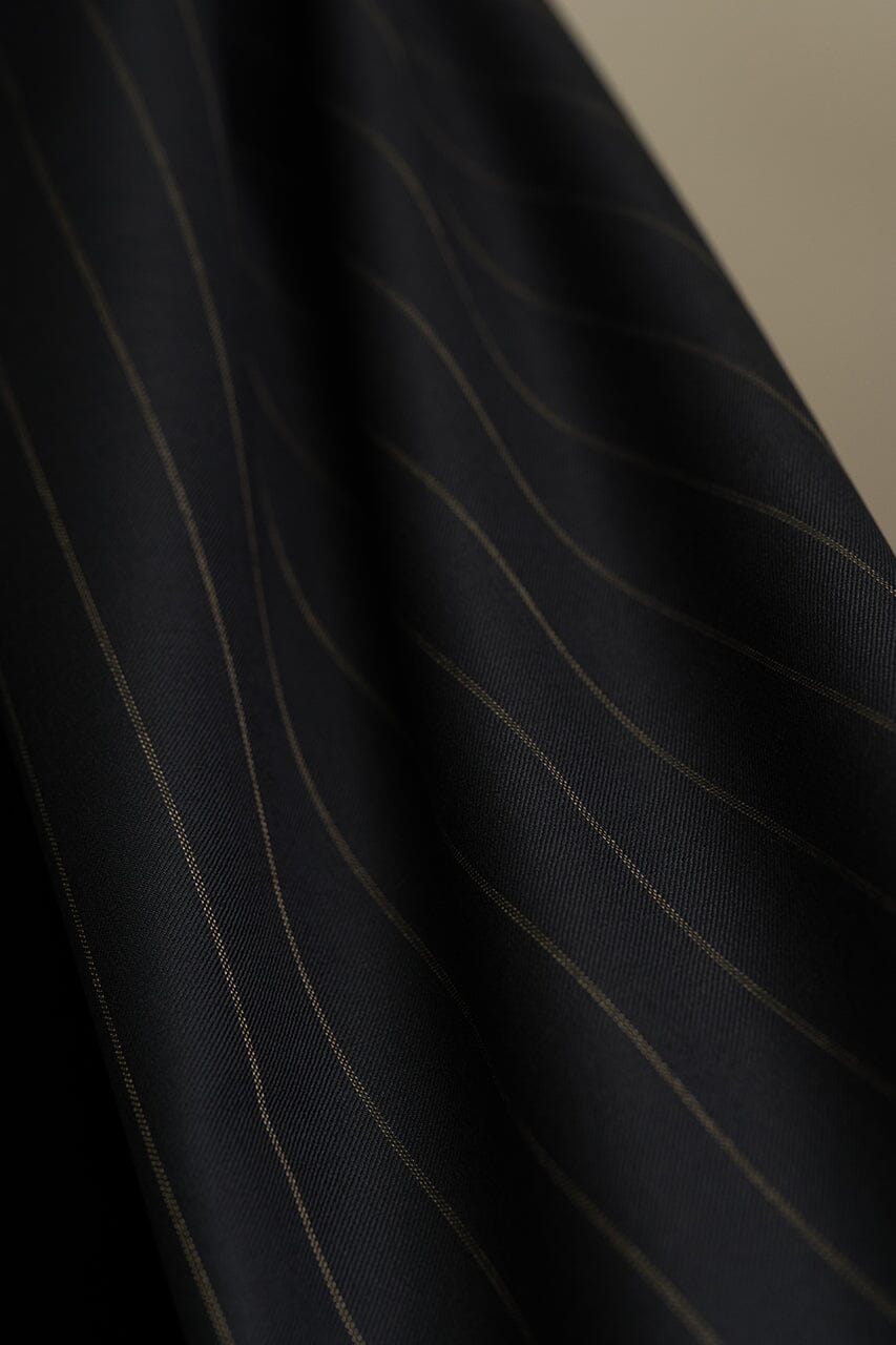 Vintage Suit Fabrics-Vintage V23315 Black Stripe Wool Cashmere Suiting-3.5m