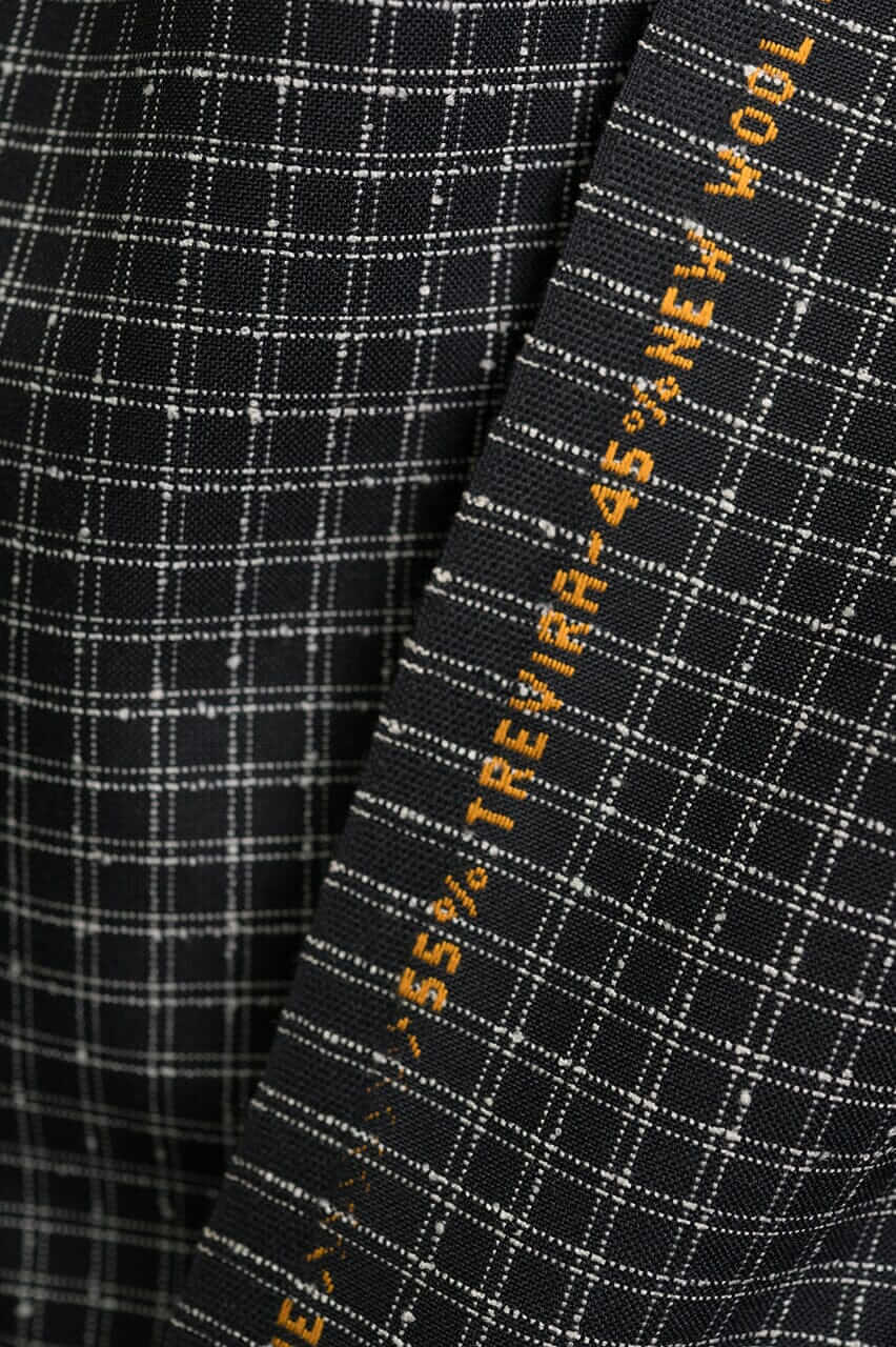 Vintage Suit Fabrics-Vintage V23342 Black Check Trevira&Wool Jacketing-1.7m