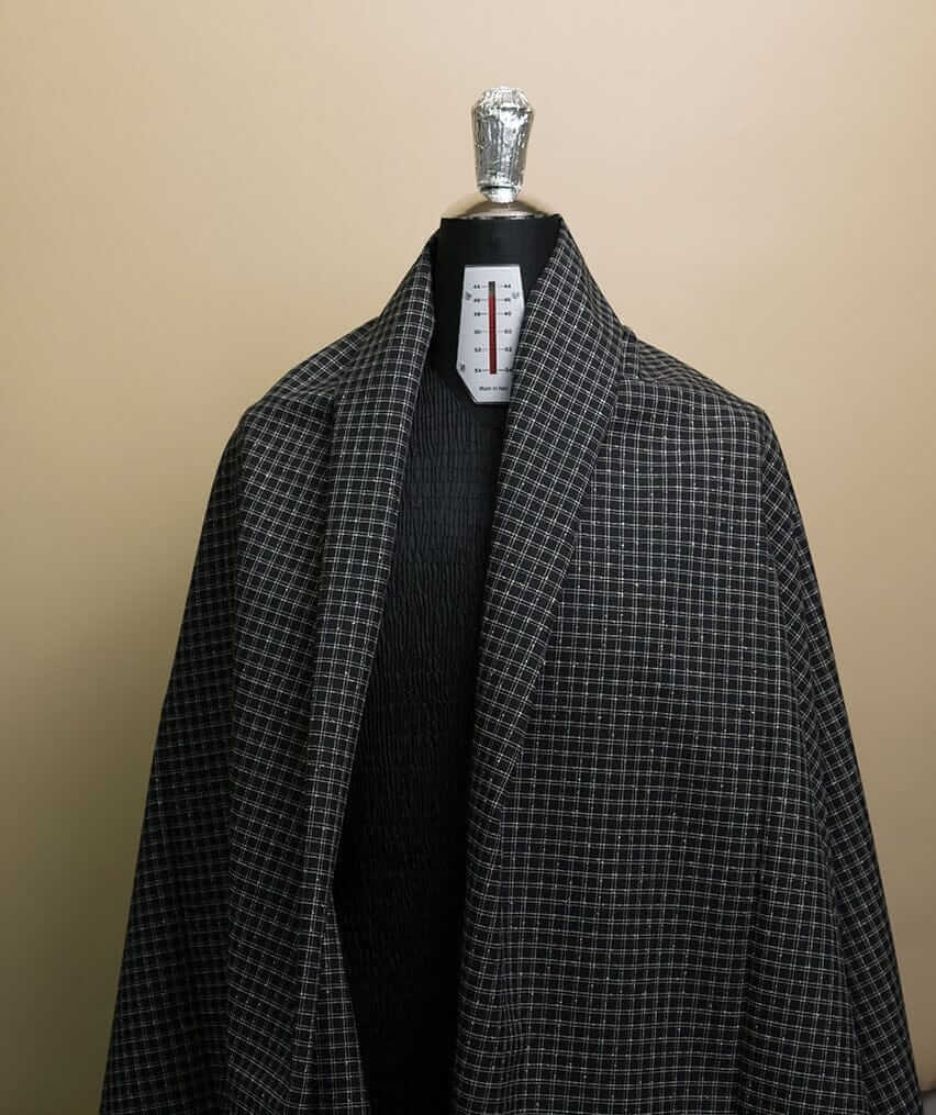 Vintage Suit Fabrics-Vintage V23342 Black Check Trevira&Wool Jacketing-1.7m