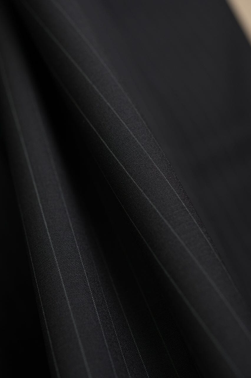 Vintage Suit Fabrics-Vintage V23379 Black Stripe Wool Suiting-3m