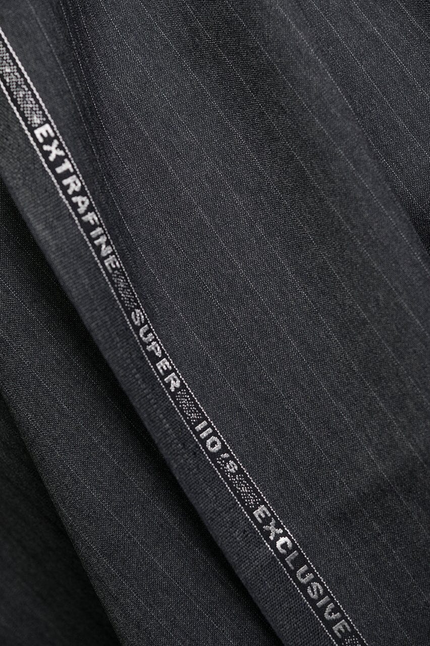 Vintage Suit Fabrics-Vintage V23381 Charcoal Stripe Merio Cashmere Suiting-3m