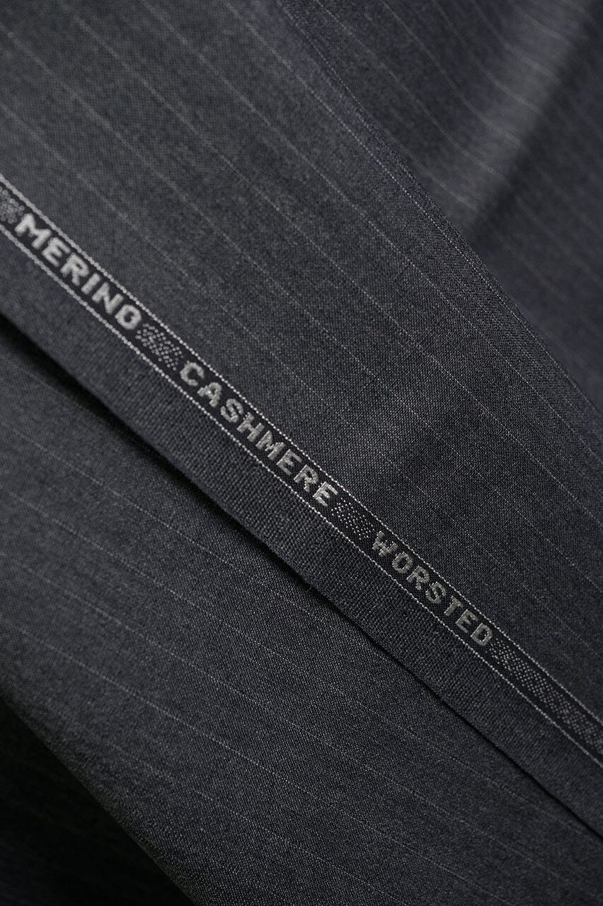 Vintage Suit Fabrics-Vintage V23381 Charcoal Stripe Merio Cashmere Suiting-3m