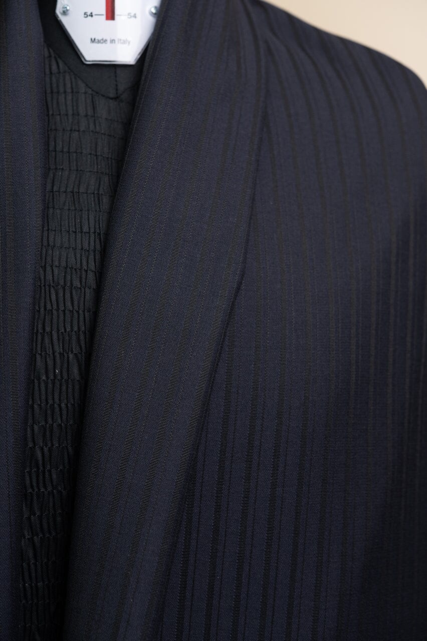 Vintage Suit Fabrics-Vintage V23388 Black and Blue Stripe Wool Suiting-3.7m