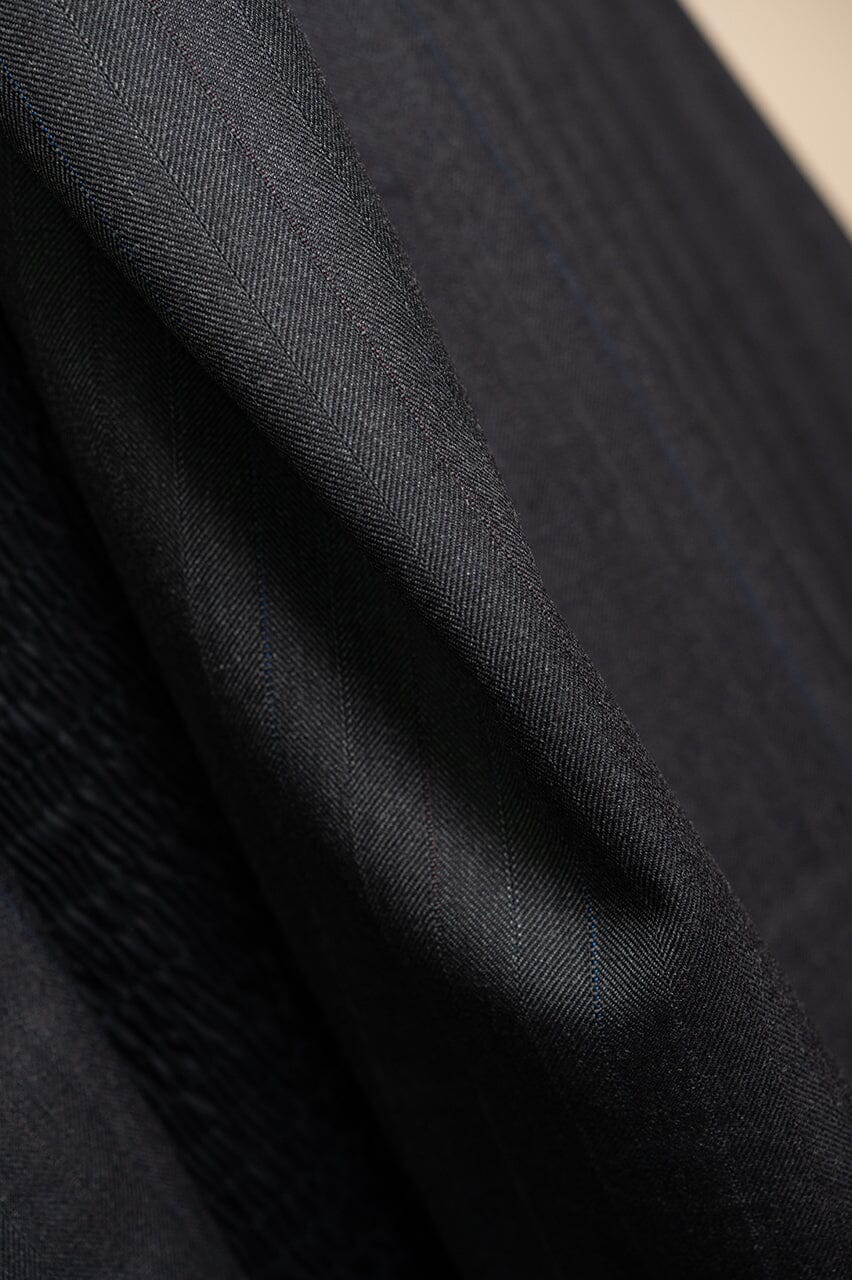 Vintage Suit Fabrics-Vintage V23400 Charcoal Stripe Wool Suiting-3m