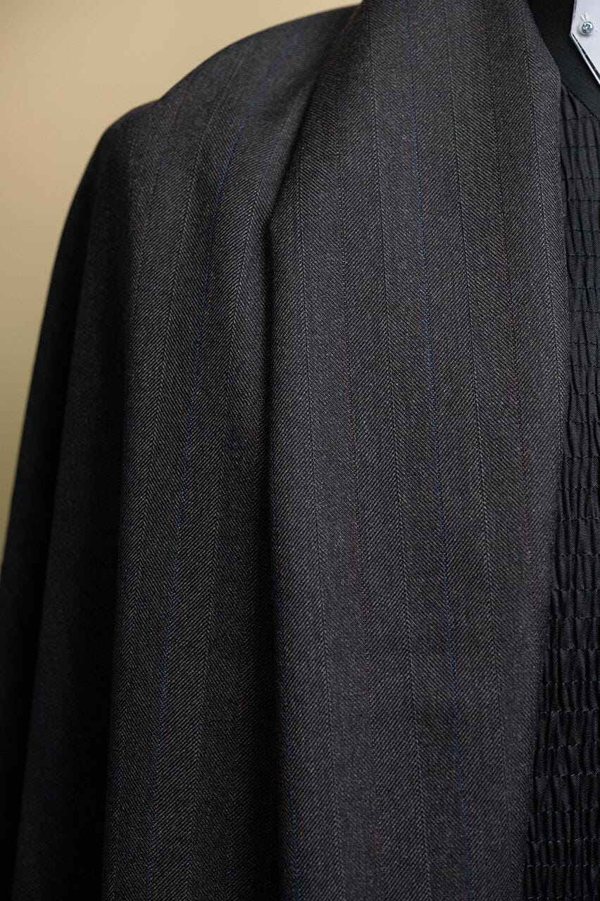 Vintage Suit Fabrics-Vintage V23400 Charcoal Stripe Wool Suiting-3m