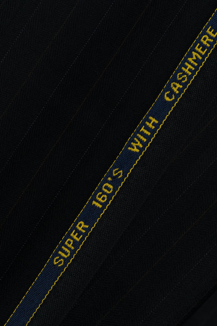 Vintage Suit Fabrics-Vintage V23475 Black Stripe 160's Cashmere Wool Suiting -3m