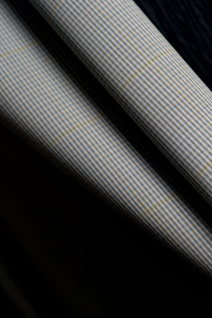 Vintage Suit Fabrics-Vintage V23516 Blue Yellow Checks Wool Cashmere Jacketing -1.85m