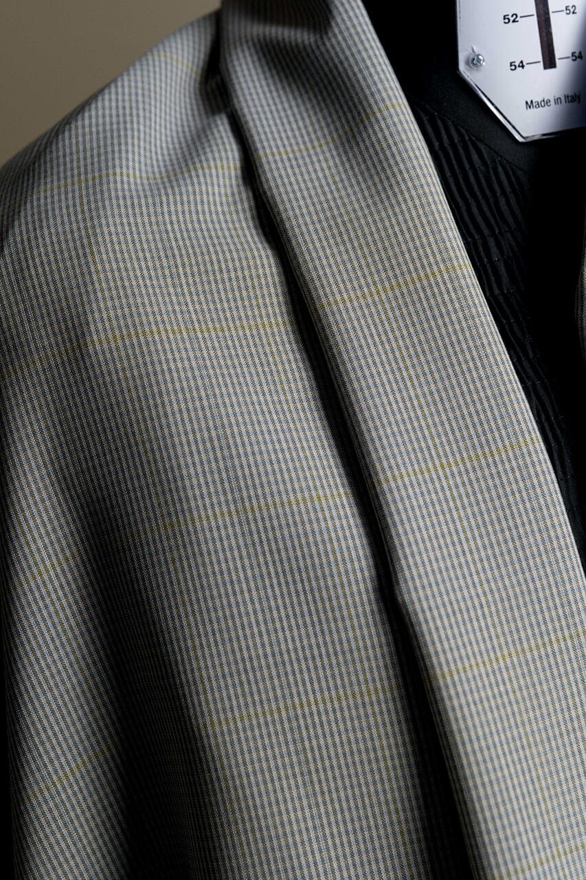 Vintage Suit Fabrics-Vintage V23516 Blue Yellow Checks Wool Cashmere Jacketing -1.85m