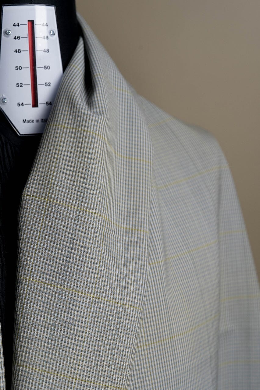 Vintage Suit Fabrics-Vintage V23516 Blue Yellow Checks Wool Cashmere Jacketing -1.85m