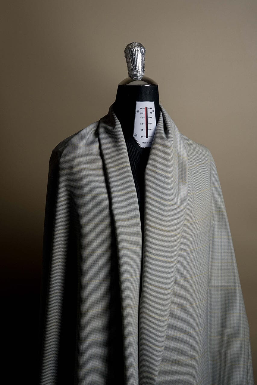 Vintage Suit Fabrics-Vintage V23516 Blue Yellow Checks Wool Cashmere Jacketing -1.85m
