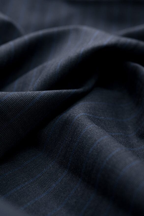 V20362 Wain Shiell Blue Stripe Pure Wool Jacketing -1.8m Vintage Suit Fabrics Wain Shiell